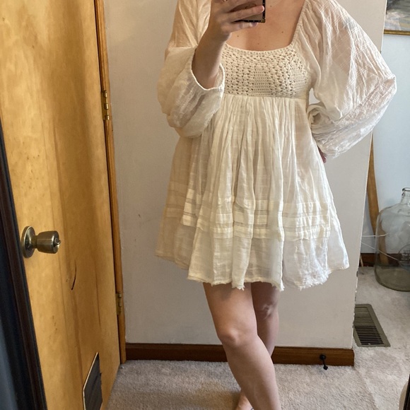 Free People Ari Cotton Crochet Front Babydoll Ruffled Mini Dress - Picture 13 of 14